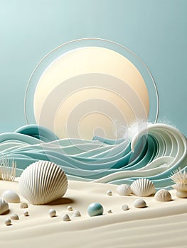 Background with sea shells and sand. AI