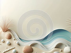 Background with sea shells and sand. AI