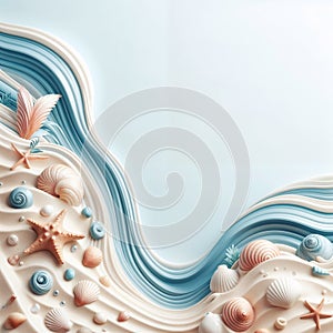 Background with sea shells and sand. AI