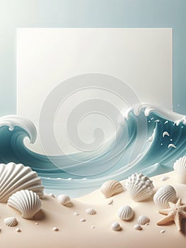 Background with sea shells and sand. AI