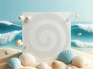 Background with sea shells and sand. AI