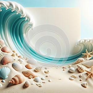 Background with sea shells and sand. AI