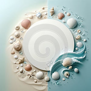 Background with sea shells and sand. AI