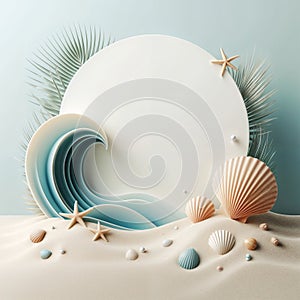 Background with sea shells and sand. AI