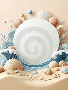 Background with sea shells and sand. AI