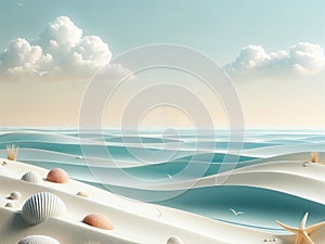 Background with sea shells and sand. AI