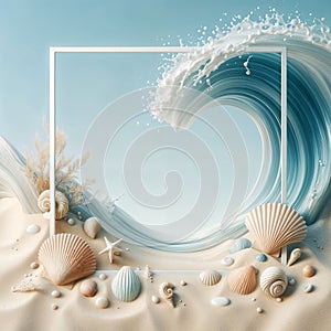 Background with sea shells and sand. AI