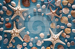 Background of sea shells and starfish