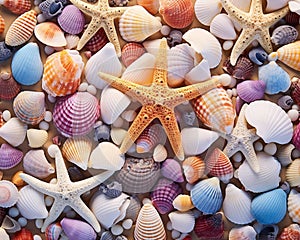 background from sea shells and a starfish.
