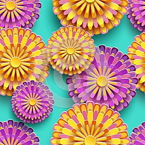Background seamless pattern with colorful 3d chrysanthemum