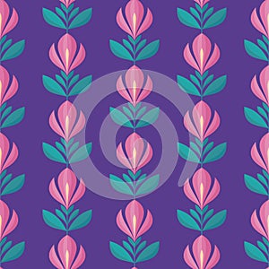Background seamless pattern design. Abstract geometric flowers. Decorative mid-century modern style. Vector illustration