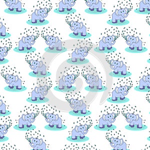 background seamless pattern with elephant and water droplets