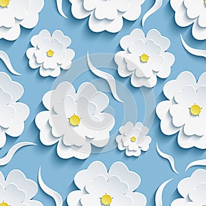 Background seamless pattern with sakura and waves