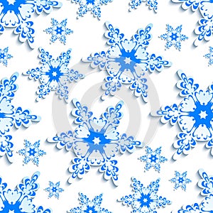 Background seamless pattern with stylized 3d snowflake