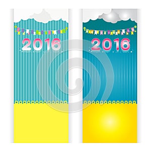 Background set blue Yellow new year 2016 card summer cloud vector be