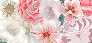 Background set of flowers, roses and colorful tulips