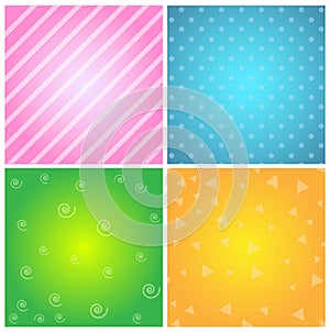 Background Set of seamless 4 color pink blue sky green yellow.