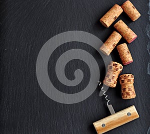 Background of several wine corks with a wooden cork