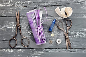 Background with sewing and knitting tools