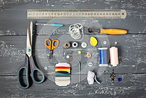 Background with sewing and knitting tools