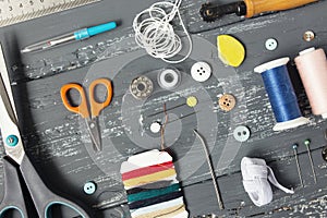 Background with sewing and knitting tools