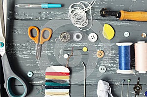 Background with sewing and knitting tools