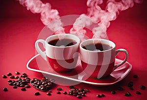 background shape red celebration steam tecoffee two space love Copy heart Cups concept