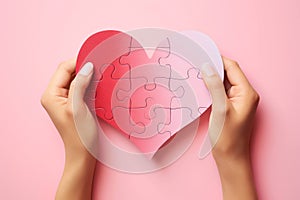 Background shape romance connect background concept symbol puzzle love heart jigsaw piece red valentine