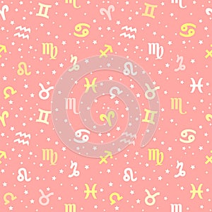 Background with signs of the zodiac. Astrology seamless pattern with zodiac signs