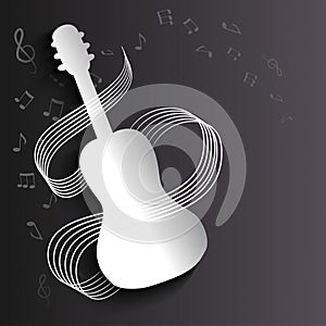 Background with a silhouette of a guitar and notes