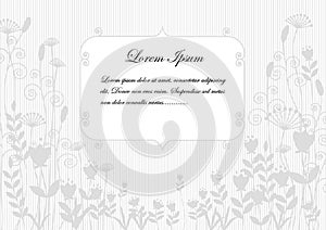 Background silhouettes grey flowers on white background with banner for text.vector illustration