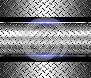 Background silver metallic, 3d chrome vector design with diamond plate sheet metal texture