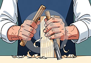 The background is simple, drawing focus to the tools and hands