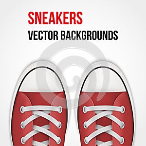 Background of simple red sneakers. Realistic