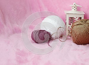 Background with skein and clew of thread