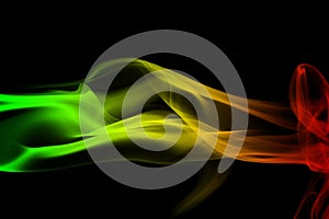 background smoke curves and wave reggae colors green, yellow, red colored in flag of reggae music photo