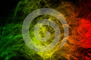 Background smoke curves and wave reggae colors green, yellow, red colored in flag of reggae music photo