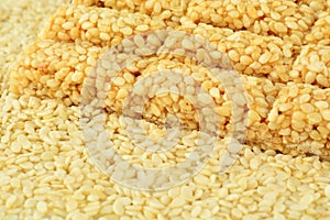 Background of snacks-sesame seeds and sesame biscuit