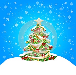 Background with snow and coorful tree