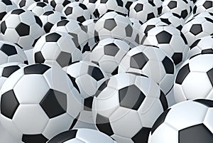 Background from soccer football balls, 3d render illustration photo