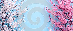 Background of soft blue color with spring flowers