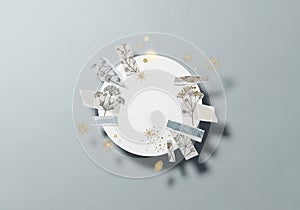 Background is a soft, cool gray, enhancing the minimalist and