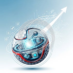 Background is a soft gradient of blue and white, enhancing the technological