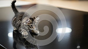 Background is softly blurred emphasizing the kitten as the central