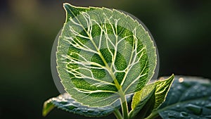 Background is softly blurred emphasizing the leaf s structure and natural