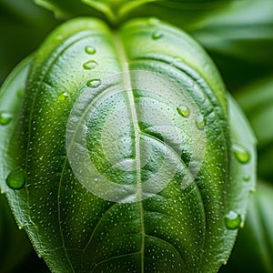 The background is softly blurred, emphasizing the leaf s texture and contours