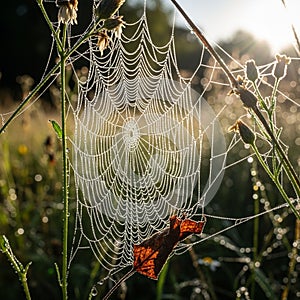 The background is softly blurred emphasizing the web s detail