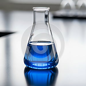 The background is softly blurred focusing attention on the flask s contents