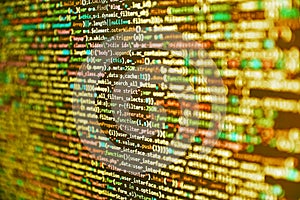 Background of software developer script. Coding css on mornitor at the office - for background or montage product. HTML CSS3