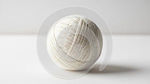 The background is a solid neutral color enhancing the focus on the yarn ball